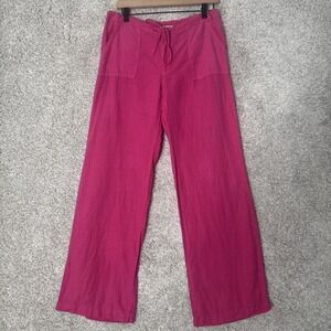 Original Collection Pink 100%‎ Linen Mid Rise Wide Legs Regular Pants Medium